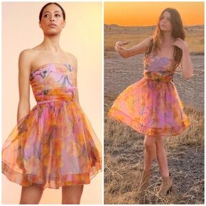 Cynthia Rowley Daffodil-strapless-organza-dress floral print size 8